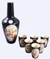 Extra hat személyes kerámia italos készlet. városképes dekorral. Kézzel festett, hibátlan, jelzett