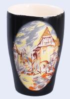 Extra hat személyes kerámia italos készlet. városképes dekorral. Kézzel festett, hibátlan, jelzett