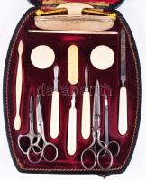Manikűr készlet, csont nyéllel, díszdobozban + 2 olló