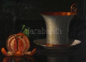 Molnár Z. János (1880-1960): Csendélet porceláncsészével és déligyümölcsökkel. Olaj, karton, jelezve...