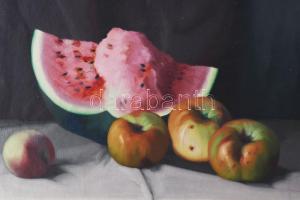 Molnár Z. János (1880-1960): Csendélet dinnyével és almákkal. Olaj, vászon, jelezve jobbra lent. Apr...