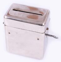 Persely, kulccsal, krómozott fém ca 1920 8x10 cm