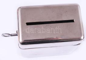 Persely, kulccsal, krómozott fém ca 1920 8x10 cm