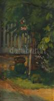 Krusnyák Károly (1889-1960): Virágzó kert, 1919. Olaj, karton. Jelzett. Dekoratív fakeretben. 24x12,5 cm