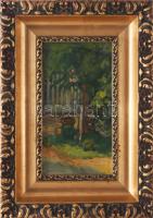 Krusnyák Károly (1889-1960): Virágzó kert, 1919. Olaj, karton. Jelzett. Dekoratív fakeretben. 24x12,...