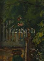 Krusnyák Károly (1889-1960): Virágzó kert, 1919. Olaj, karton. Jelzett. Dekoratív fakeretben. 24x12,...