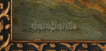 Krusnyák Károly (1889-1960): Virágzó kert, 1919. Olaj, karton. Jelzett. Dekoratív fakeretben. 24x12,...