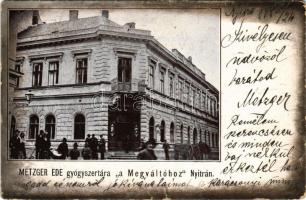 1899 Nyitra, Nitra; Metzger Ede gyógyszertára a "Megváltóhoz", Metzger Ede saját kezű levelével / pharmacy, with the letter of the owner (szakadások / tears)