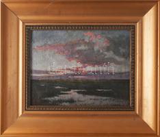 Gyökössy Lajos (1880-?): Naplemente. Olaj, vászon. Jelzett, dekoratív fakeretben. 22x28 cm