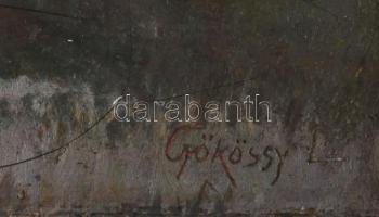 Gyökössy Lajos (1880-?): Naplemente. Olaj, vászon. Jelzett, dekoratív fakeretben. 22x28 cm