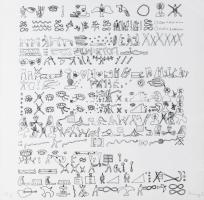 Várnagy Ildikó (1944-): József Attila töredékek. Szitanyomat, papír, jelzett, számozott (60/15). Üvegezett fakeretben. 29x25,5 cm