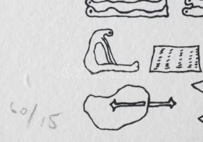 Várnagy Ildikó (1944-): József Attila töredékek. Szitanyomat, papír, jelzett, számozott (60/15). Üve...