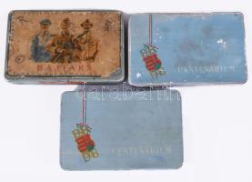 ca 1950 3 db fém cigarettás doboz + 2 kakaós fém doboz
