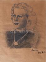 Olvashatatlan jelzéssel: Fiatal hölgy medállal. Ceruza, papír, 31x23 cm