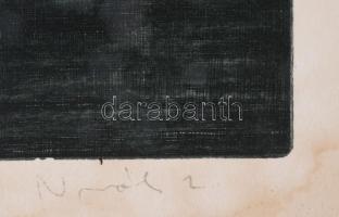 Novák Lajos (1927-1989): Téli táj (Dunakanyar). Rézkarc, papír, jelzett, kartonra kasírozva, sérült,...