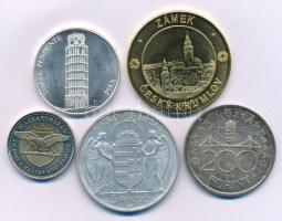 1943. 5P Al "Horthy Miklós születésének 75. évfordulójára" + 1992. 200Ft Ag "MNB" + 2023. 100Ft "Honvédség" + "Český Krumlov" fém emlékérem kapszulában + "Pisa" fém emlékérem kapszulában Adamo P8.3