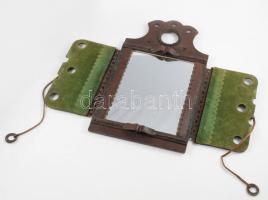 Bőrdíszműves asztali tükör. 24 cm