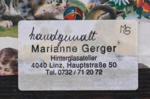 Gerger, Marianne (XX. sz. vége/XXI. sz. eleje): Frühling. Festett üveg (Hinterglasmalerei), hátoldal...