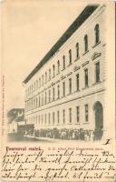 1899 Pancsova, Pancevo; emlék, M. K. Állami Felső Kereskedelmi Iskola. Kohn Samu kiadása / school (apró szakadás / tiny tear)