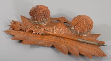 Íróasztali készlet faragott fa és üveg 22 cm