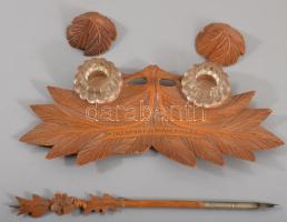 Íróasztali készlet faragott fa és üveg 22 cm