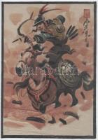 Kínai, bőrre festett kép, jelzett 20x32 cm