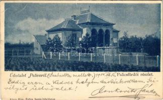 1900 Palics-fürdő, Palic; részlet. König Riza kiadása / villa (EB)