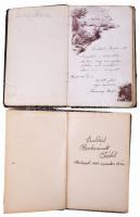 ca 1930 2 db régi emlékkönyv, sok bejegyzéssel, bőr kötésben