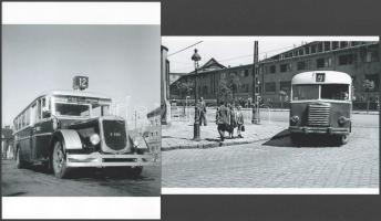 Budapesti autóbuszok (1, 3, 6, 12, 12, 9), eltérő időpontban készült felvételek, 6 db modern nagyítá...