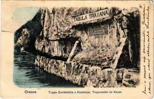 1904 Orsova, Trajan emléktábla a Kazánban / Kazan, Trajaotafel / Cazane, Tabula Traiana / monument, gorge (b)