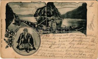 1903 Ada Kaleh (Orsova), Kazán-szoros, Bego Mustafa. Jäger Alfred / Kasanpartie, Kasaneingang / Cazane / gorge, Turkish man. Art Nouveau, floral (vágott / cut)