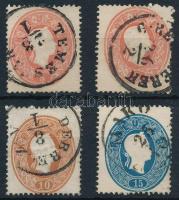 1861 2 db 5kr + 10kr + 15kr "TEMESVÁR" + "G.BECSKEREK" + "DEBRECZIN" + "MAKÓ"