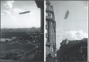 1931 Budapest, Zeppelin a város felett, 2 db modern nagyítás, jelzés nélkül, 21x15 cm
