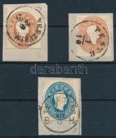 1861 10kr 2 db bélyeg + 15kr "VESZPRIM" + "PESTH" + "TEMESVÁR B.H."