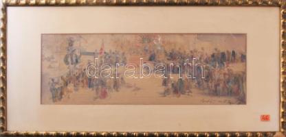 Hegedűs László (1870-1911): Történelmi jelenet, 1897. Akvarell, ceruza, karton. Jelzett. Hátoldalán ...