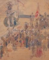 Hegedűs László (1870-1911): Történelmi jelenet, 1897. Akvarell, ceruza, karton. Jelzett. Hátoldalán ...