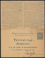 1891 35kr díjjegyes kétnyelvű táviratlap 1kr + 3kr + 5kr díjkiegészítéssel, Petrovoselóból Zavaljéba...