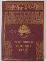 [Tucci, Giuseppe (1894-1984) - Ghersi, Emanuele] G. Tucci-E. Ghersi: Kincses Tibet. Az 1933. évi Tucci-féle nyugat-tibeti tudományos kutatóút krónikája. Ford.: Révay József. Magyar Földrajzi Társaság Könyvtára. Bp.,[1937], Franklin,181 p. + 28 (fekete-fehér képtáblák) t. Egészoldalas fekete-fehér fotókkal illusztrált. Egyetlen magyar kiadás. Beszámoló Giuseppe Tucci (1894-1984) olasz orientalista, indológus, tibetológus 1933. évi nyugat-tibeti kutatóútjáról. A beszámoló az úti kalandokon kívül elsősorban a tibeti élet különösségére és a buddhista szertartások furcsaságaira koncentrál. Kiadói dúsan aranyozott egészvászon sorozatkötésben,