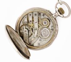 Ancre 15 köves ezüst (Ag) tokos zsebóra, fém óralánccal, működik, jelzett, d: 5 cm, bruttó 94g