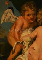 Jelzés nélkül, XIX. sz. vége/XX. sz. eleje: Puttók. Olaj, vászon. Sérült. Dekoratív fakeretben. 73x1...