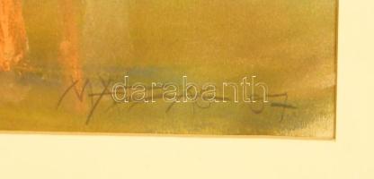 Mazzag István (1958): Színes táj, 1997. Olajpasztell, papír. Jelezve jobbra lent. Üvegezett fakeretb...