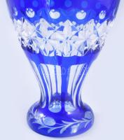 Kék kristály váza ezüst (Ag) peremmel. Dianás, jelzett, mesterjegyes. Hibátlan 28 cm