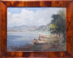 Bánsághi Vince (1881-1960): Strandolók, 1948. Pasztell, papír. Jelezve jobbra lent. Üvegezett fakeretben. 50x65 cm.