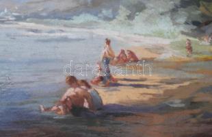 Bánsághi Vince (1881-1960): Strandolók, 1948. Pasztell, papír. Jelezve jobbra lent. Üvegezett fakere...