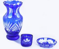 Kék kristály váza 22 cm hibátlan + cigaretta kínáló, hamuzó