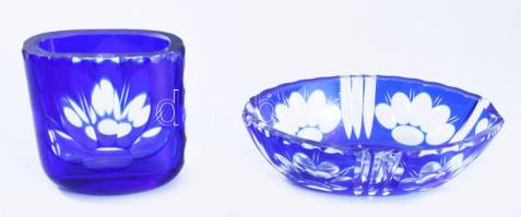 Kék kristály váza 22 cm hibátlan + cigaretta kínáló, hamuzó