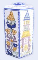 Habán múzeumi másolat olaj tartó. Mázas kerámia, kézzel festett, jelzett, mázrepedéssel 27 cm