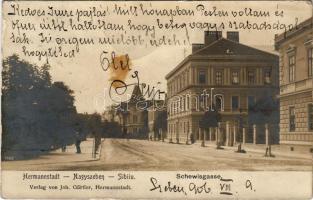 1906 Nagyszeben, Hermannstadt, Sibiu; Schewisgasse. Verlag von Joh. Gürtler / utca / street (felületi sérülés / surface damage)