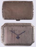 2 db ezüstözött alpakka szelence, zománc berakással 9,5x6,5 cm 9x5 cm