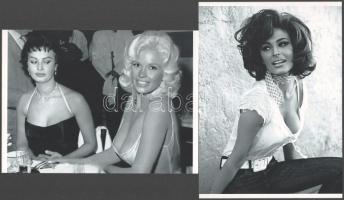 cca 1960 Sophia Loren kirakata; egy későbbi felvételen viszont a nála fiatalabb Jayne Mansfield színésztársa kirakatát fixírozza, 2 db modern nagyítás, jelzés nélkül, 21x15 cm